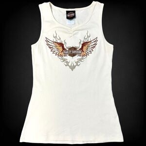 Harley-Davidson Y2K Bedazzled Rhinestone Tank Top | Ivory | Size M